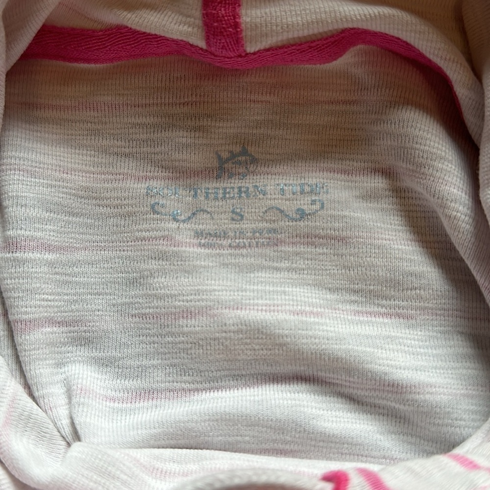 Southern Tide Oversized Hooded Shirt Women Size Small, White with Pink Stripes - Picture 6 of 11